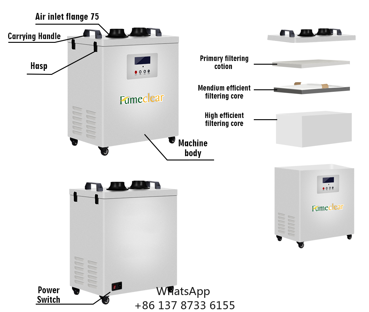 Industrial Laser Fume Extractor - مستخرج الدخان المحمول المعتمد من CE