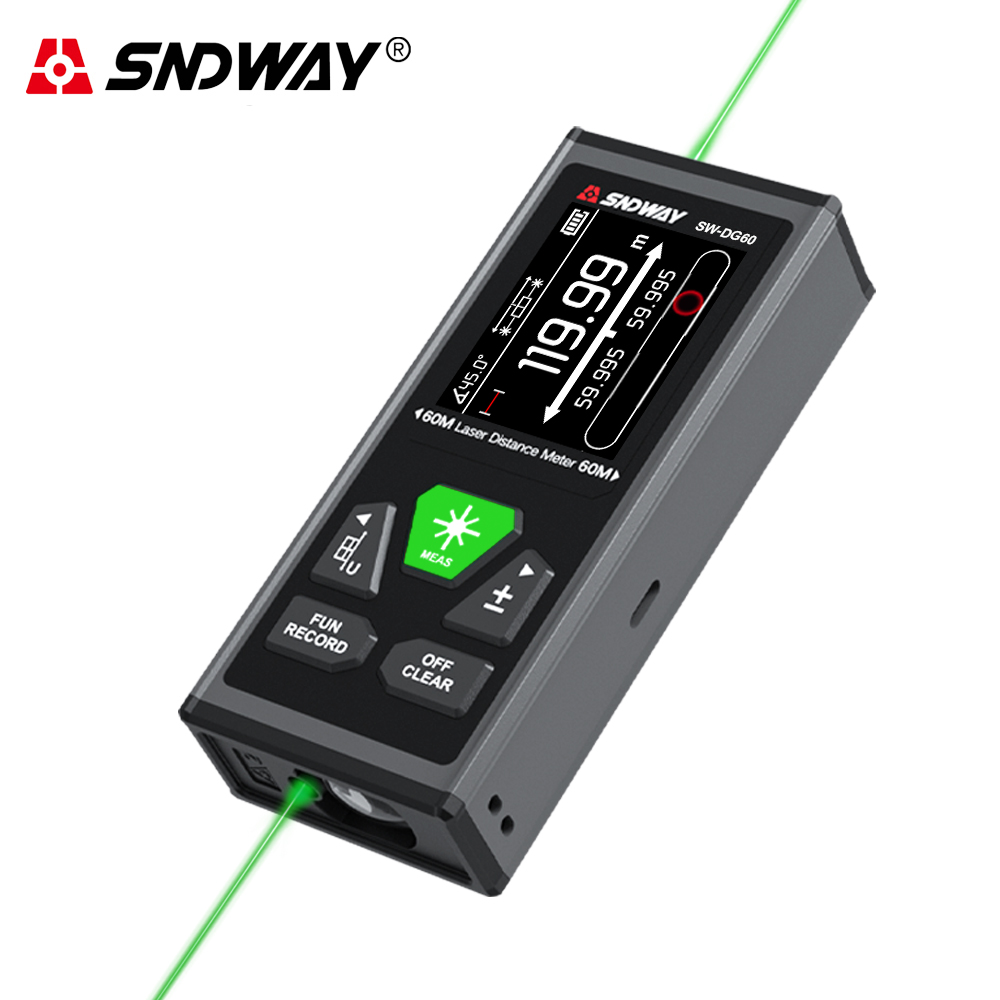 SNDWAY المزدوج الليزر مقياس مس - مراجعة Industrial Laser Tape Measure وسعره